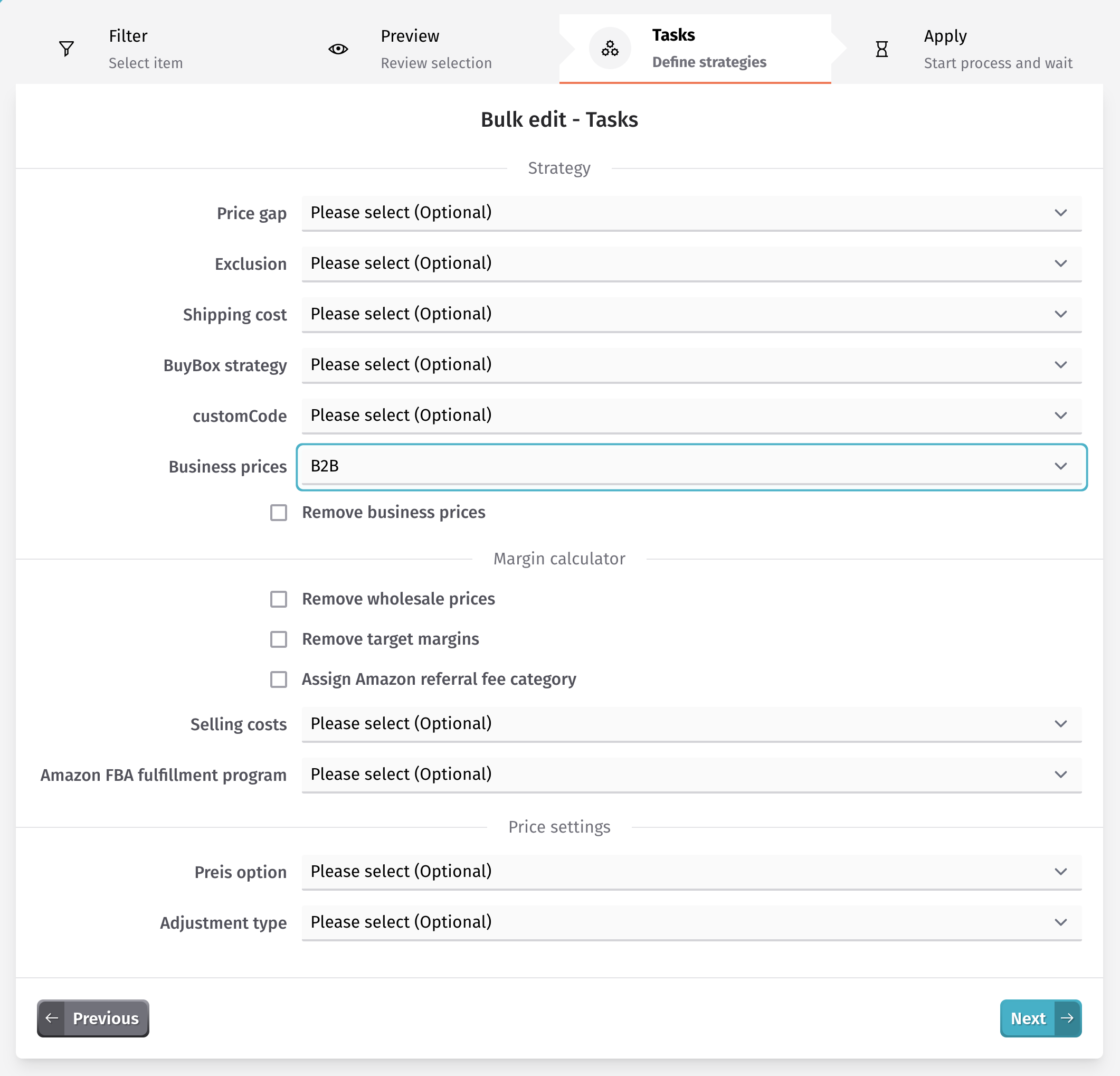 Assign amazon business price rules in bulk edit